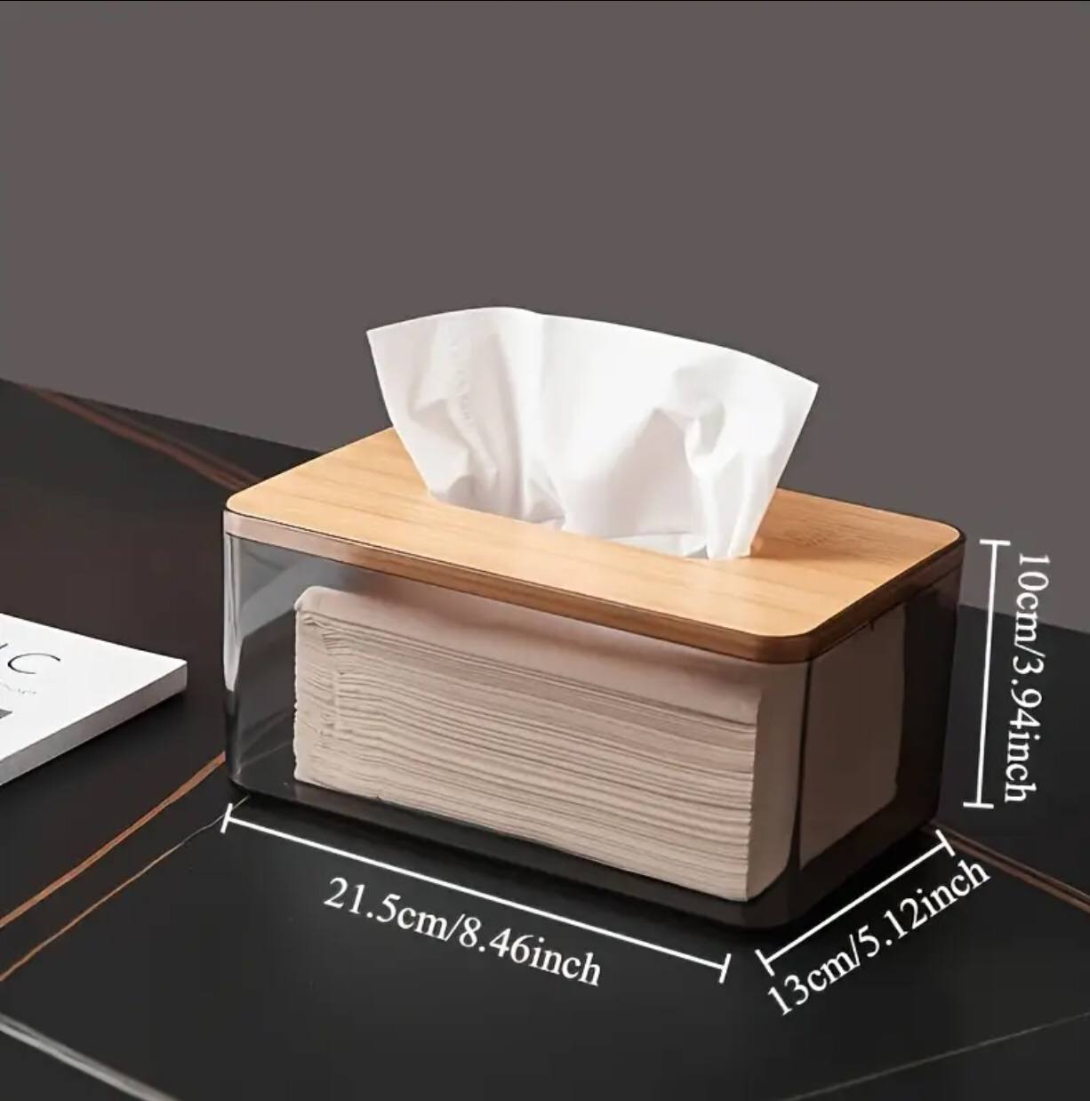 Acrylic transparent serviette holder with bamboo cover