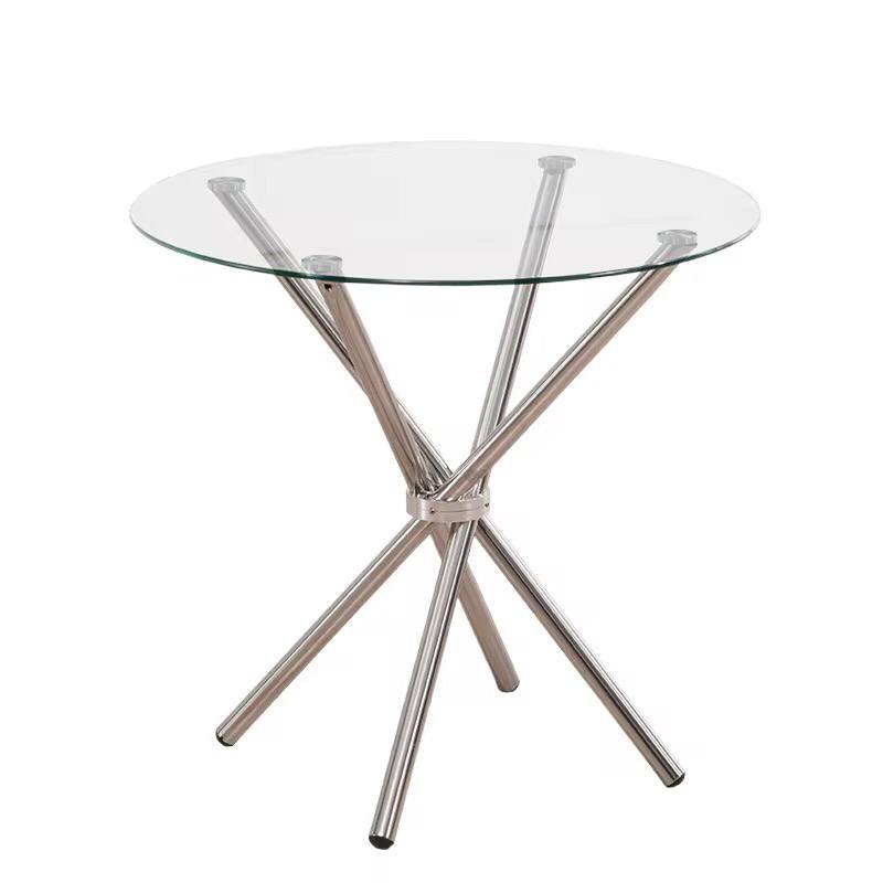 Round Glass Dining Table with Chrome Metal Legs