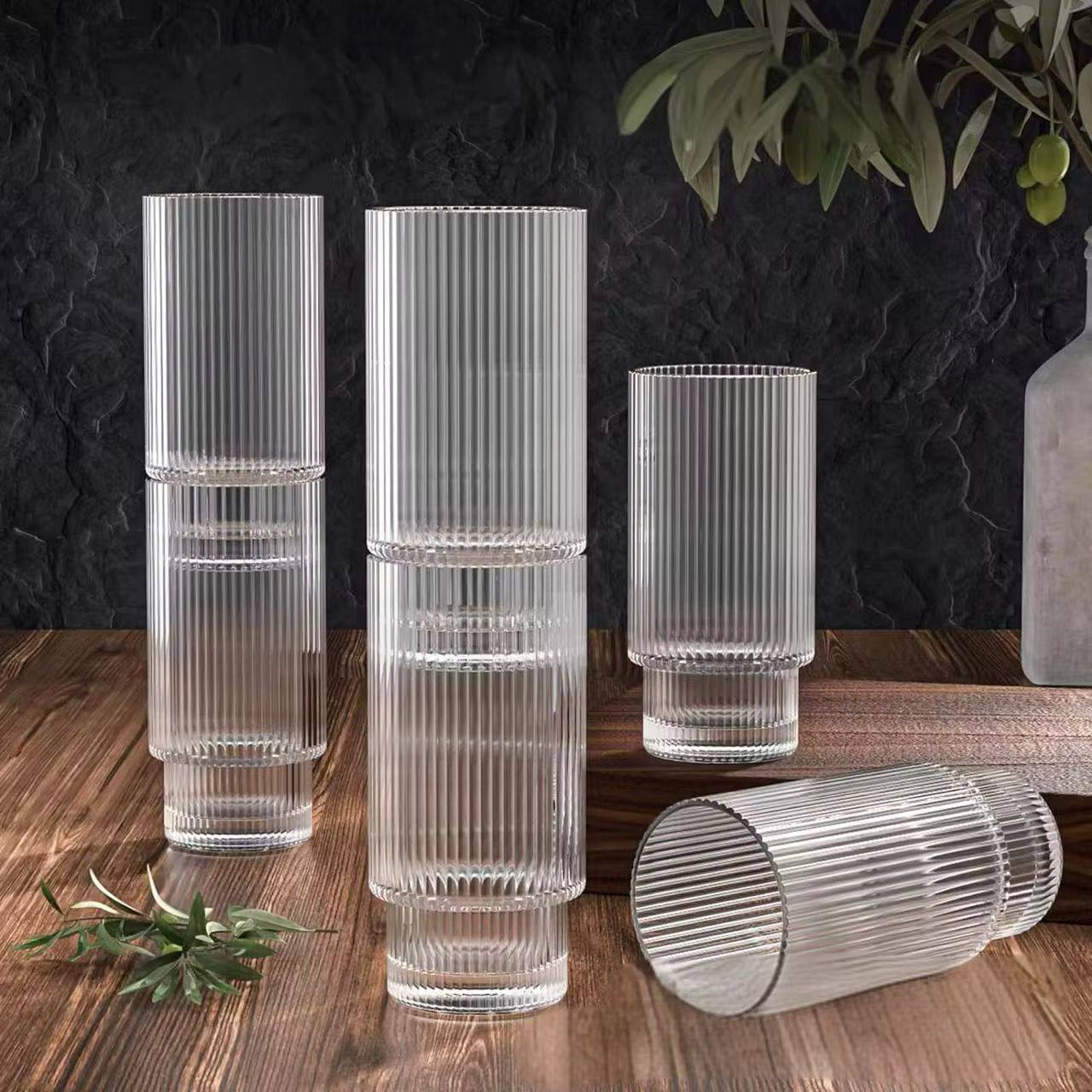 Creative Ribbed Crystal Glass Tumblers 6pc