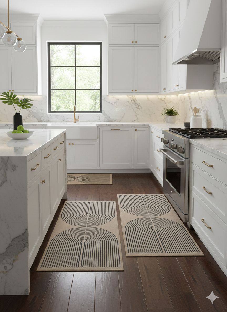 2pcs Geometric Heavy Duty Wide Kitchen Floor Mats Set