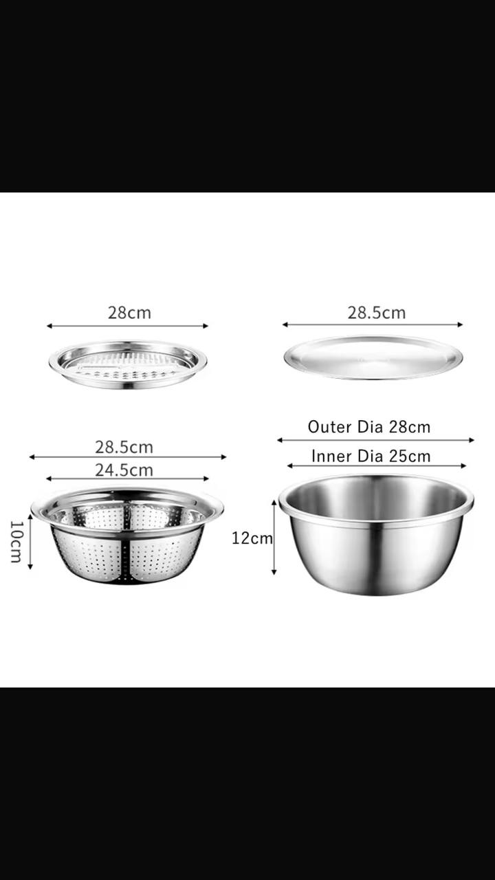 26cm 4PCS Set 304 colander Stainless Steel Bowl with Lid