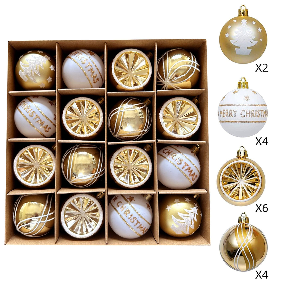 16pc gold white Christmas  Tree Baubles