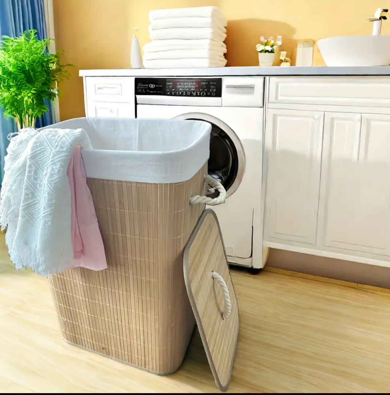 FOLDABLE LARGE CAPACITY Wooden laundry basket