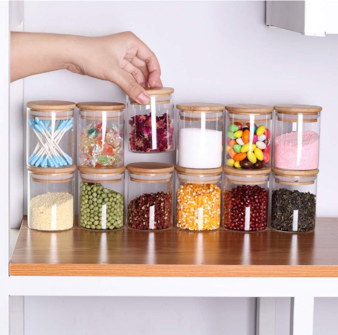 12pcs Round Glass spice jar set