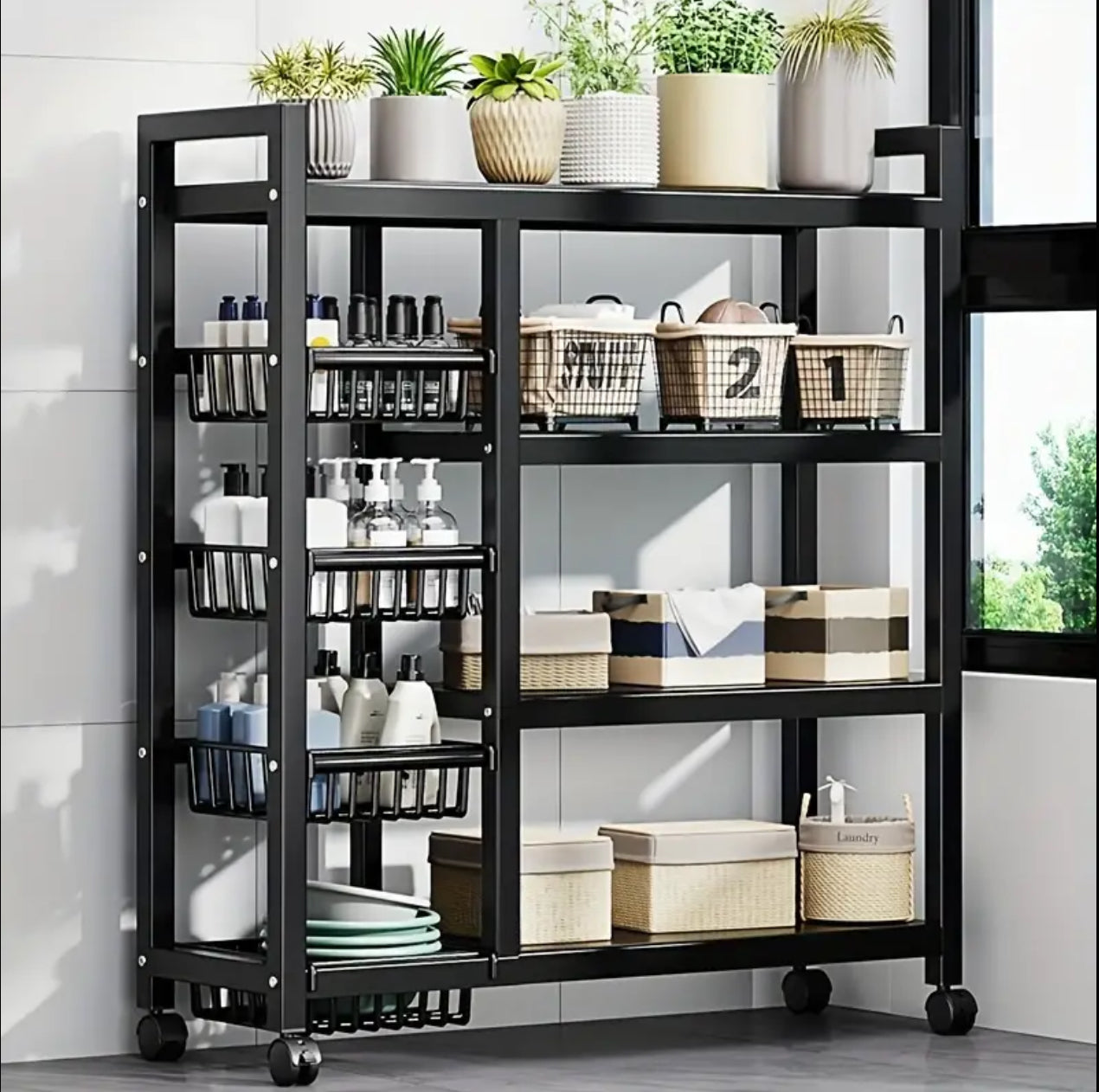 Multifunctional Strong metallic Kitchen rack with movable & lockable wheels