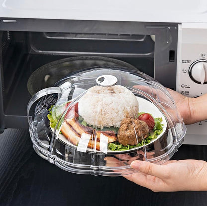 Multipurpose transparent microwave / food  splatter cover with an integrated base plate and handle