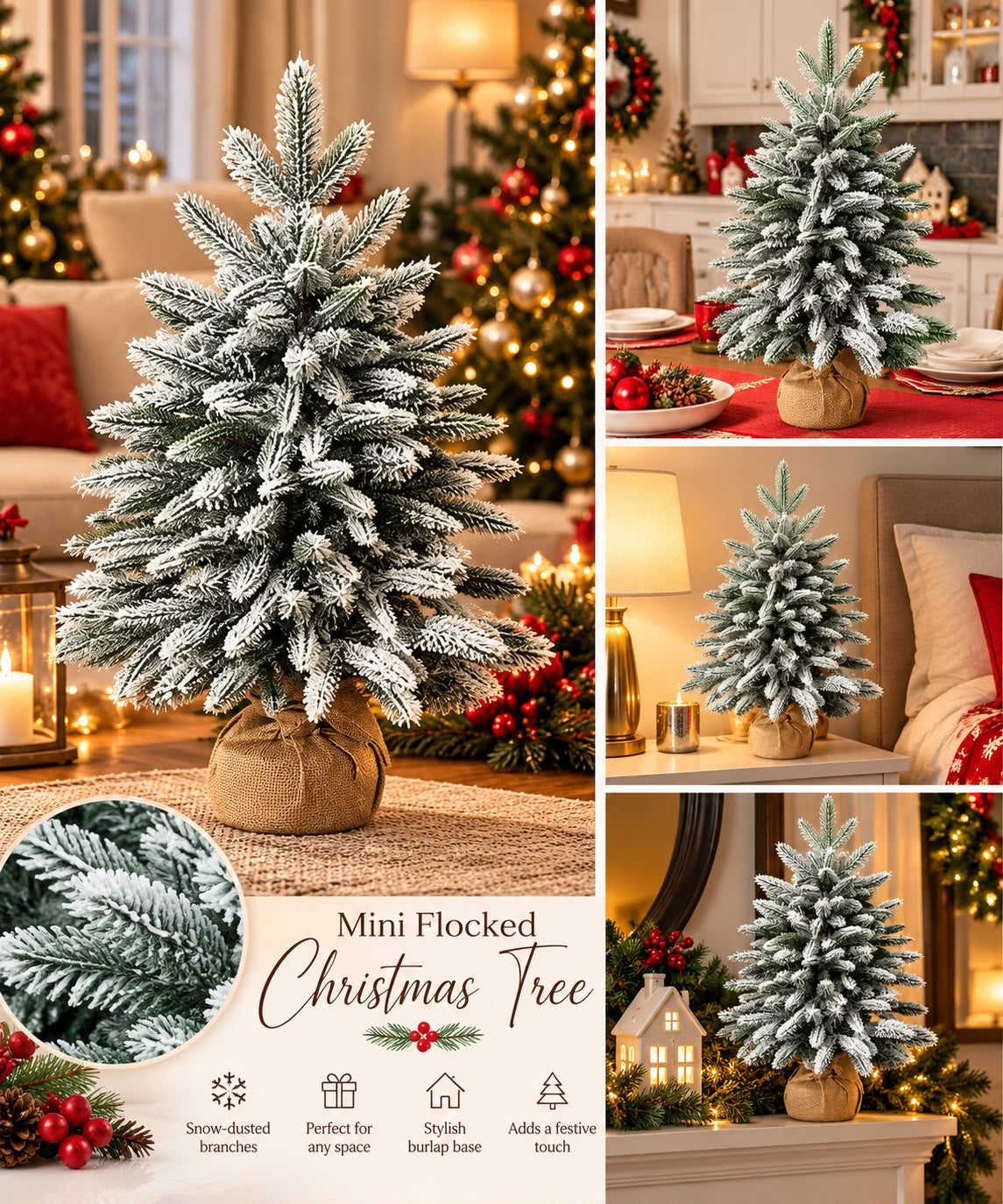 Decorated Snow-Dusted Christmas Trees 60cms
