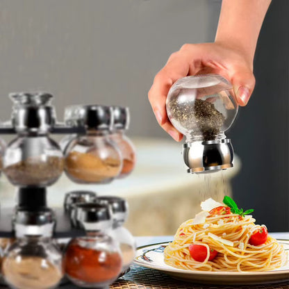 Revolving Spice Rack | Glass Jar Bottles Set of 6
