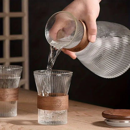 Glass Ribbed jug with 4 cups