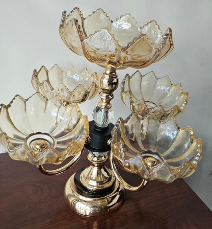 Heavy glass 5 arm fruit bowl elegant presentation set  in 5 designs