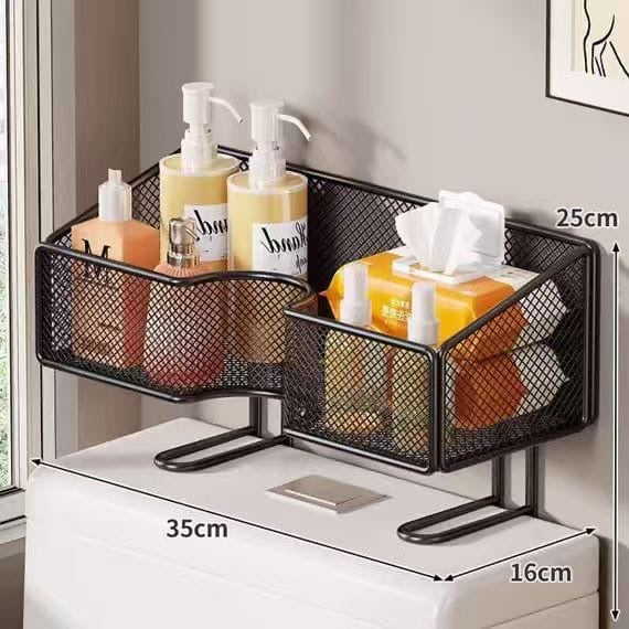 Heavy duty over the toilet metallic mesh over-the-toilet storage rack