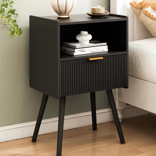 JOONEE Nightstand,Modern Bedside Table with Storage Drawer and Open Wood Shelf