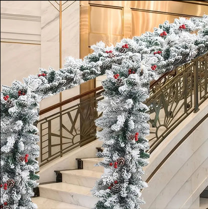 2.7Meters Christmas Snow Flocked Garland with berries & Corns