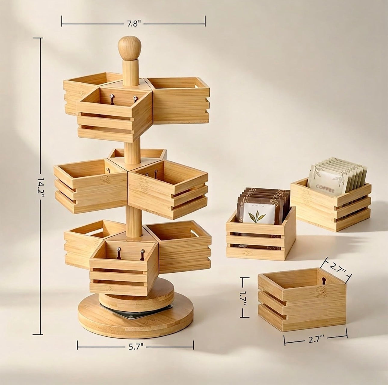 3 Tier Rotating Bamboo Tea Bag Organizer