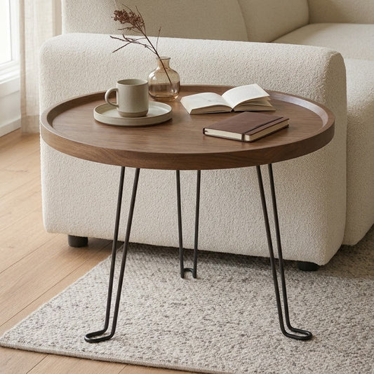 Mid-Century Foldable Metal & Wood Side Table