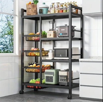 Multifunctional Strong metallic Kitchen rack with movable & lockable wheels