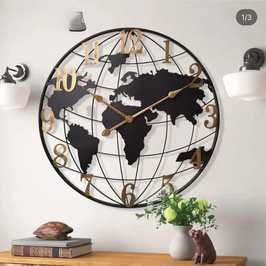 Large World Map Wall Clock for Living Room Decoration 60cm