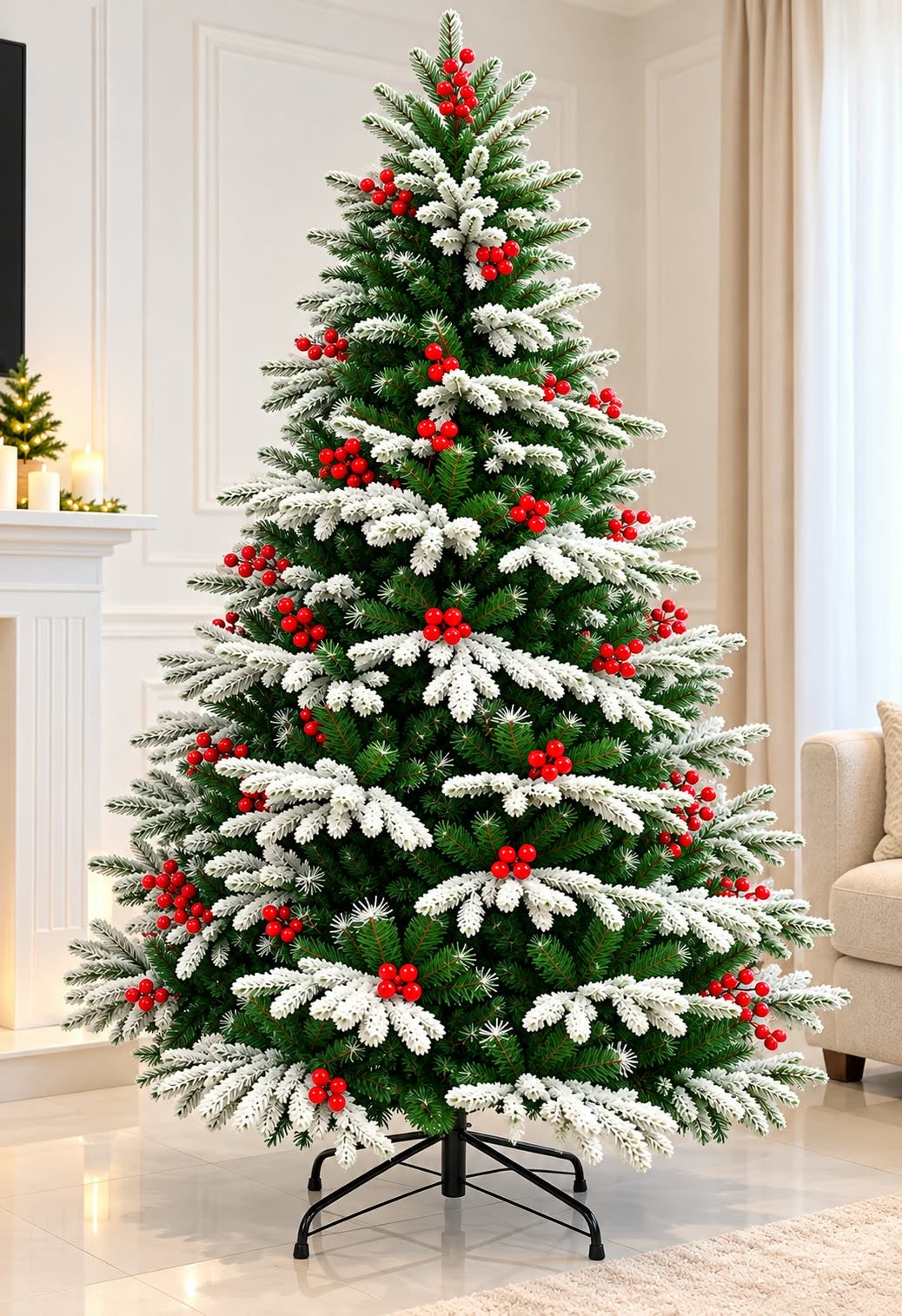 Flocking Christmas trees red berries