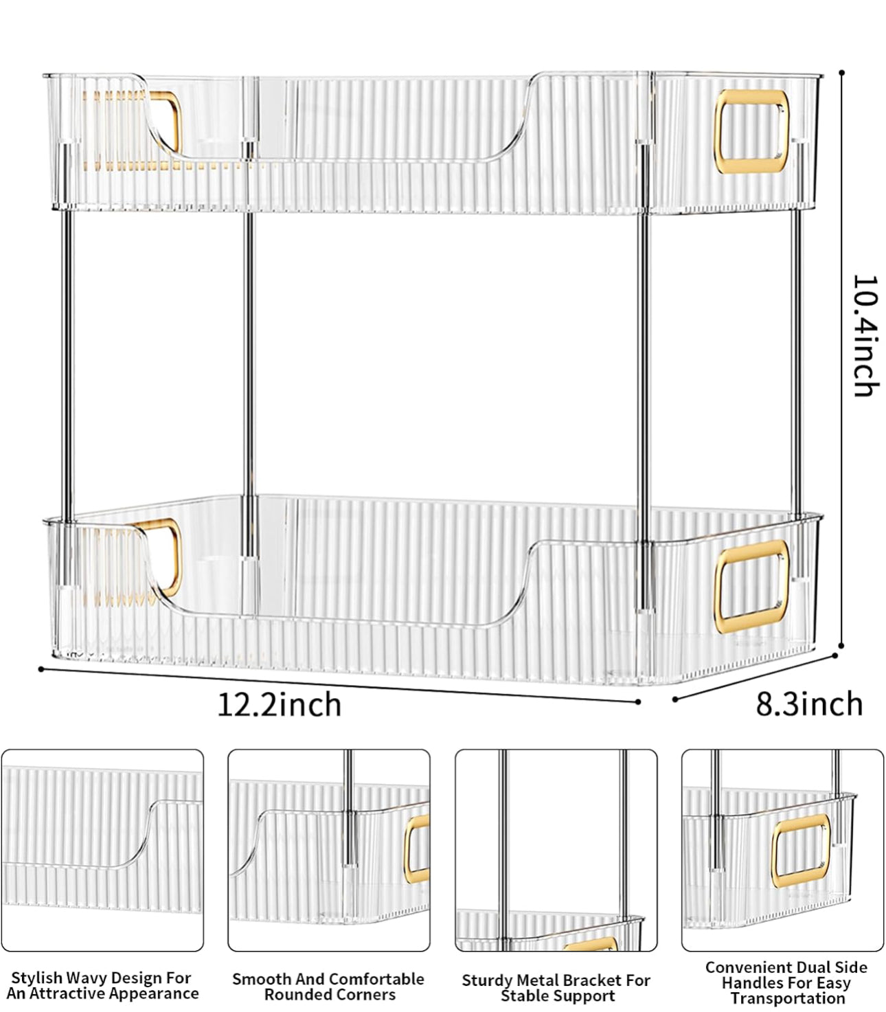 2 Layer Multipurpose Gold  Organiser / Storage Jewelry Holder Cosmetics Vanity Tray