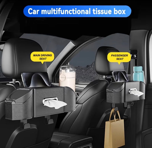 Multipurpose 7 in 1 vehicle/ car rear seat storage box with tissue cup holder