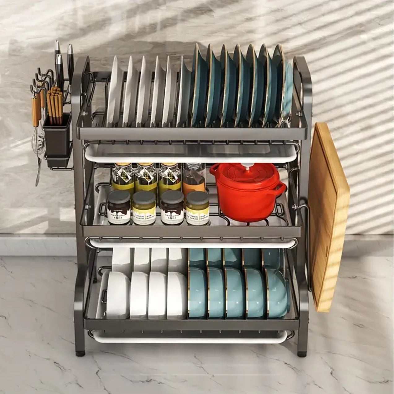 3 tier dish rack with cutlery holder & Chop Board Holder*