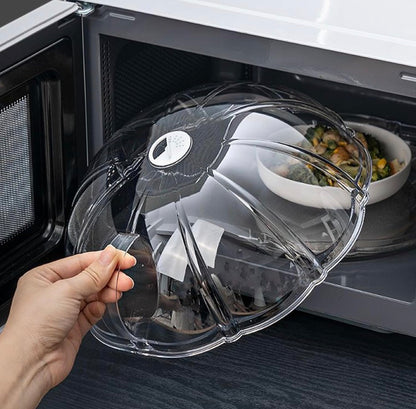 Multipurpose transparent microwave / food  splatter cover with an integrated base plate and handle