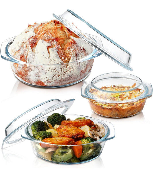 3 pcs Round Casserole set with Glass Lid