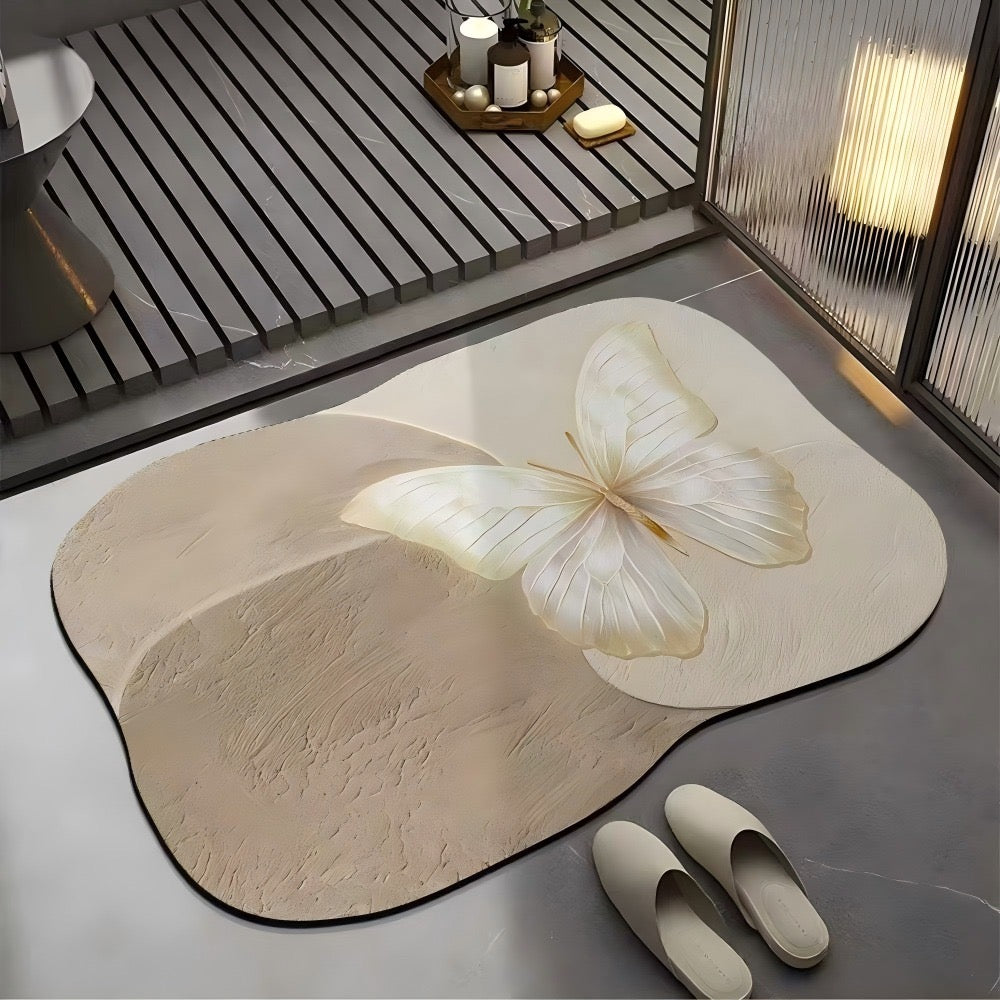 VIKAMA Simple Butterfly Pattern Irregular Bathroom Floor Mat