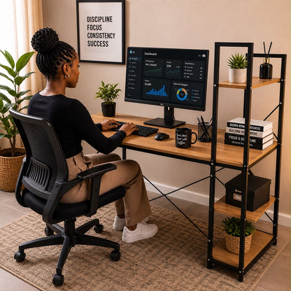 Large Modern Ergonomic Desk / Workstation with Shelves