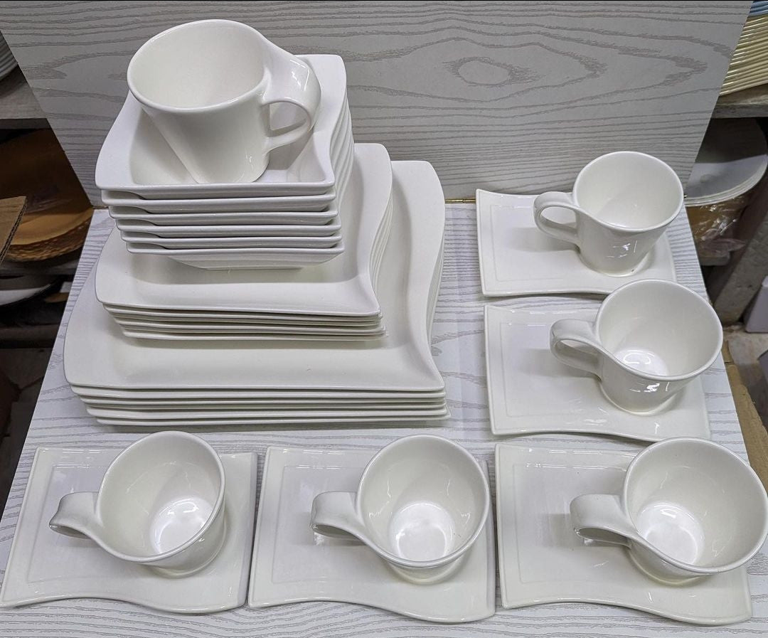 30pcs wavy ceramic white dinner set