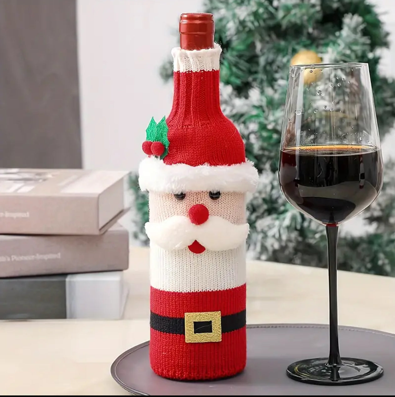 Woven Christmas Wine Bottle Cover Set