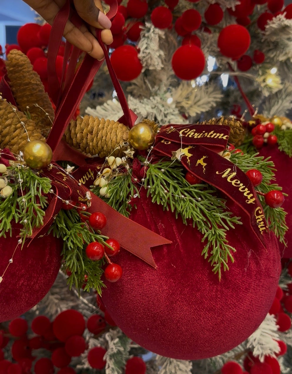 Large burgundy Christmas balls