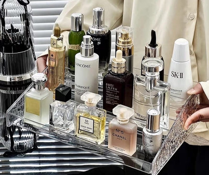 3 tier clear acrylic perfume stand/ Countertop skincare organizer