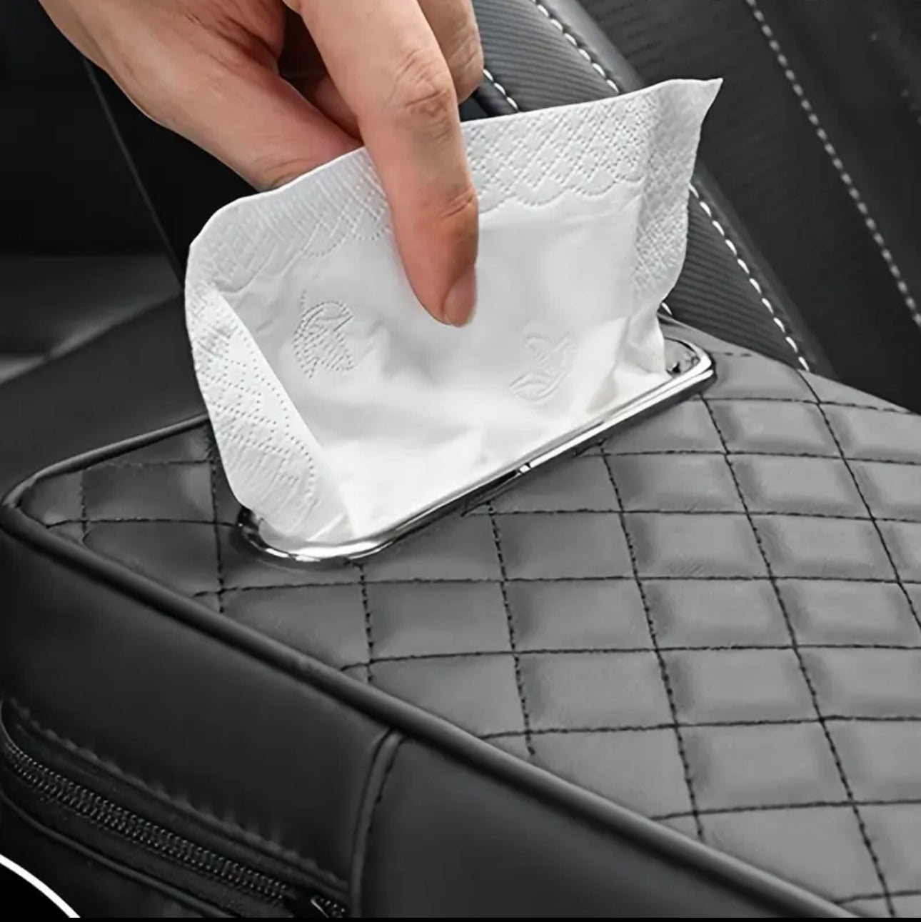 Car armrest with tissue storage