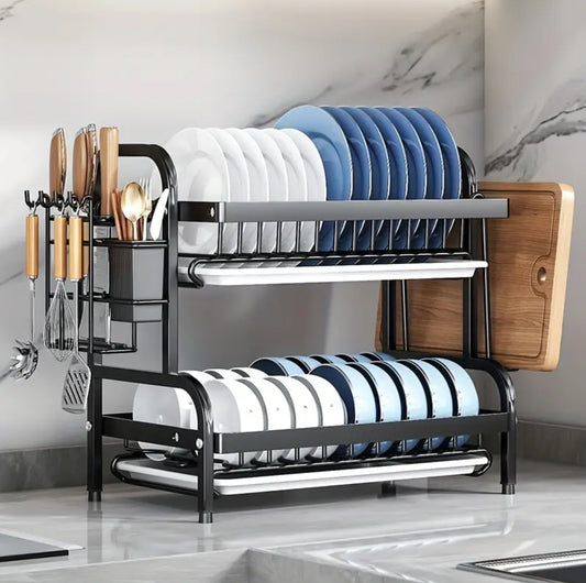 Heavy duty 2 tier dish rack with cutlery holder & Chop Board Holder