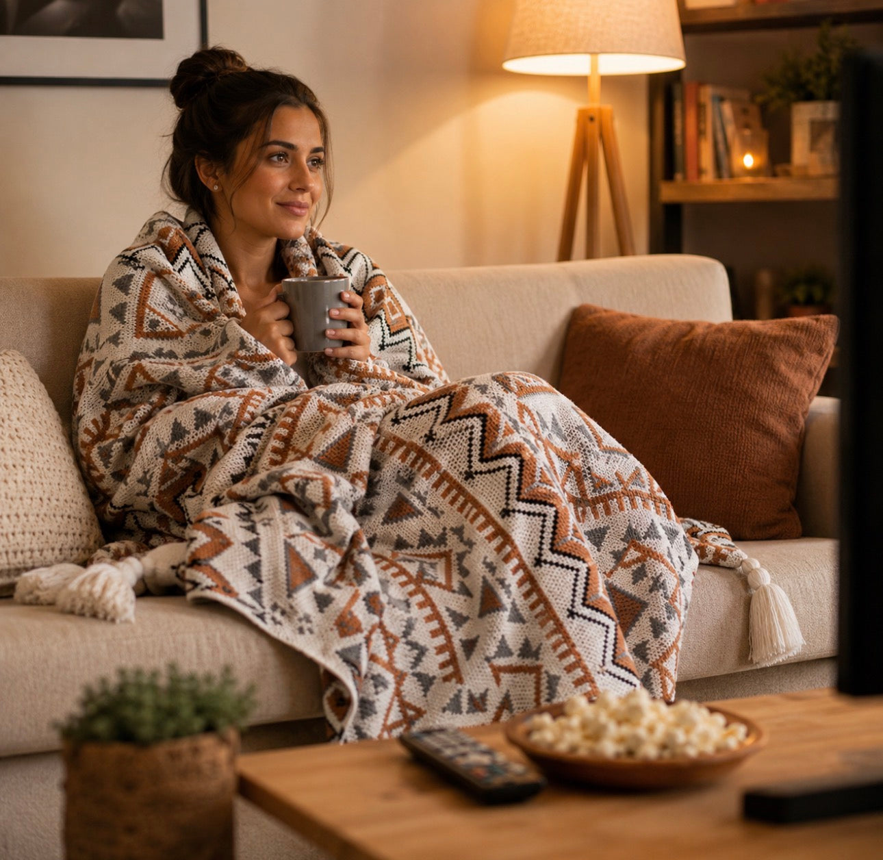 Nordic Bohemian knitted throw blankets with tassels