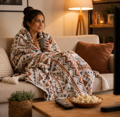 Nordic Bohemian knitted throw blankets with tassels
