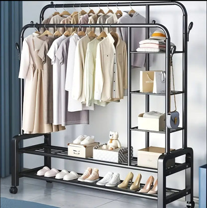 Double Layer Garment Rack Floor  Standing Clothes Hanger