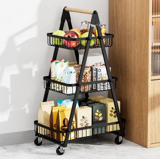 Multi-Function 3-Tier A Shape Metal Mobile Trolley Cart