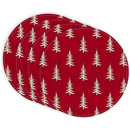 6-Piece White Christmas Tree Round Placemats