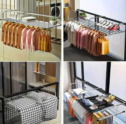 Multipurpose stainless steel expandable foldable balcony clothes and shoe drying rack