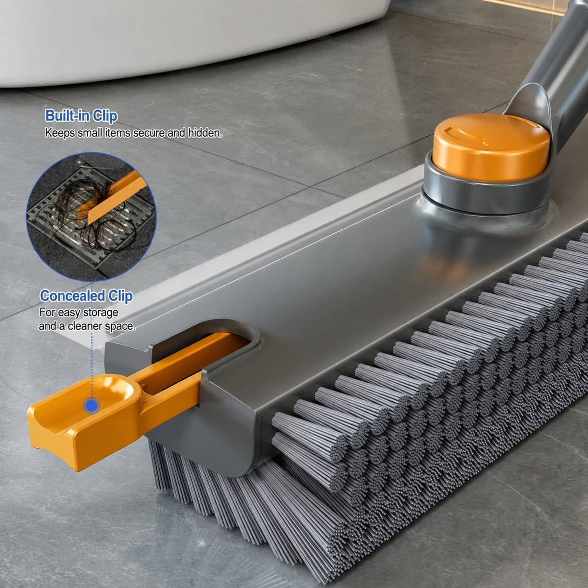 Premium Quality 3-in-1 Floor & Bathroom Cleaning Brush with Built-in Scraper/Squeegee & Clip