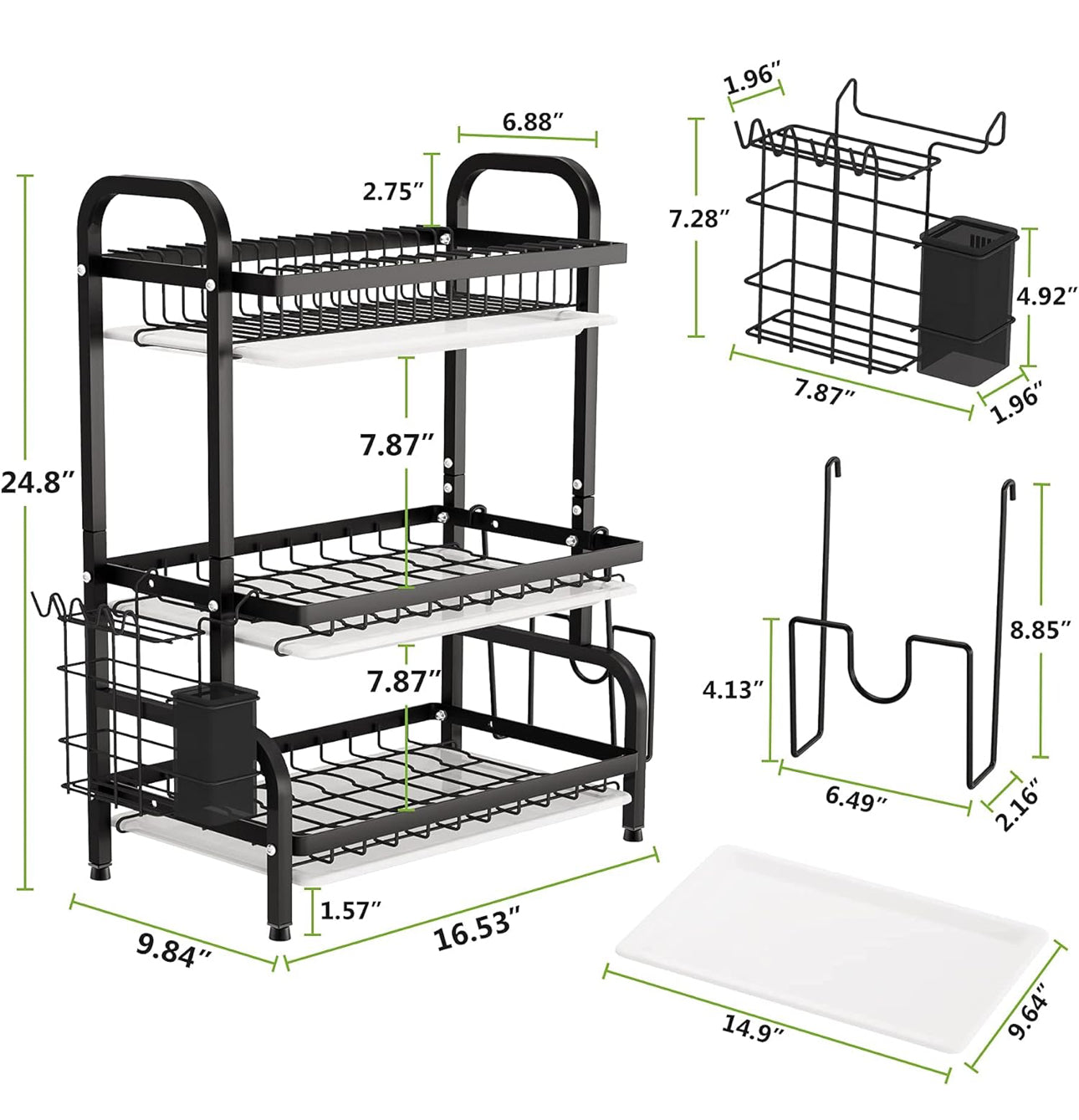 3 tier dish rack with cutlery holder & Chop Board Holder