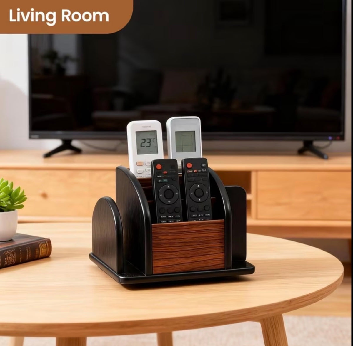 Wooden Rotating Desktop Organizer and Remote Control Caddy