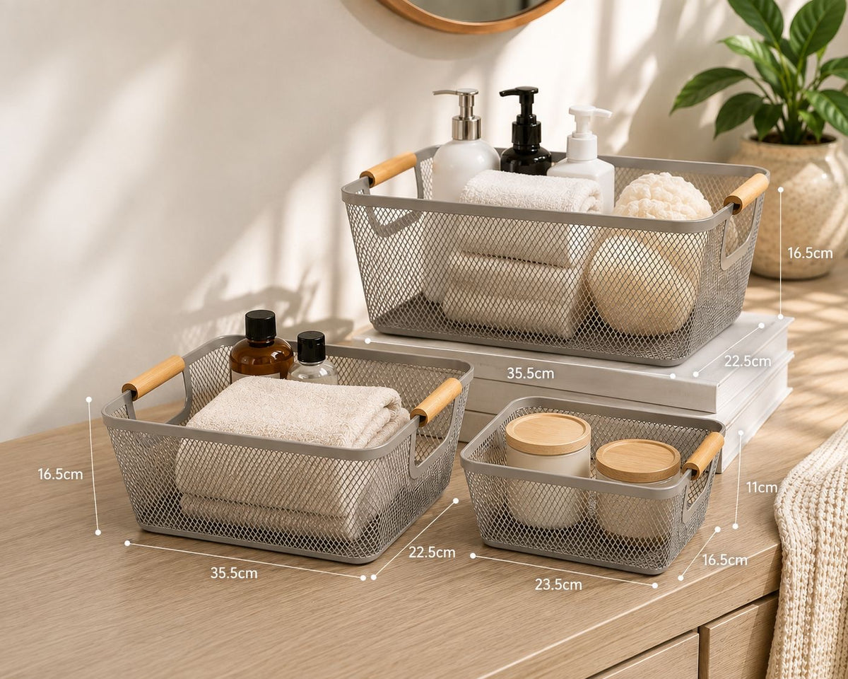 3PCS MESH STORAGE BASKET SET
