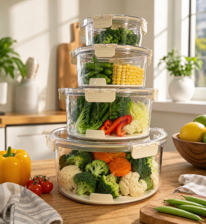 4 pcs circular Food grade eco-friendly moisture proof fridge/freezer  fresh storage large capacity containers