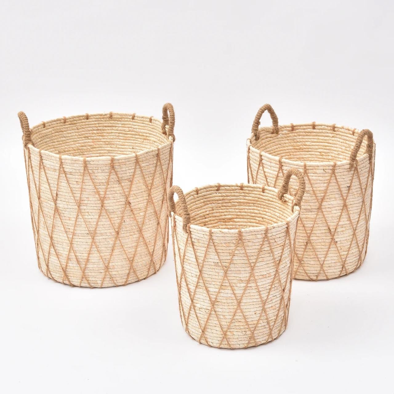 High Quality Set of 3 Stackable handmade basket