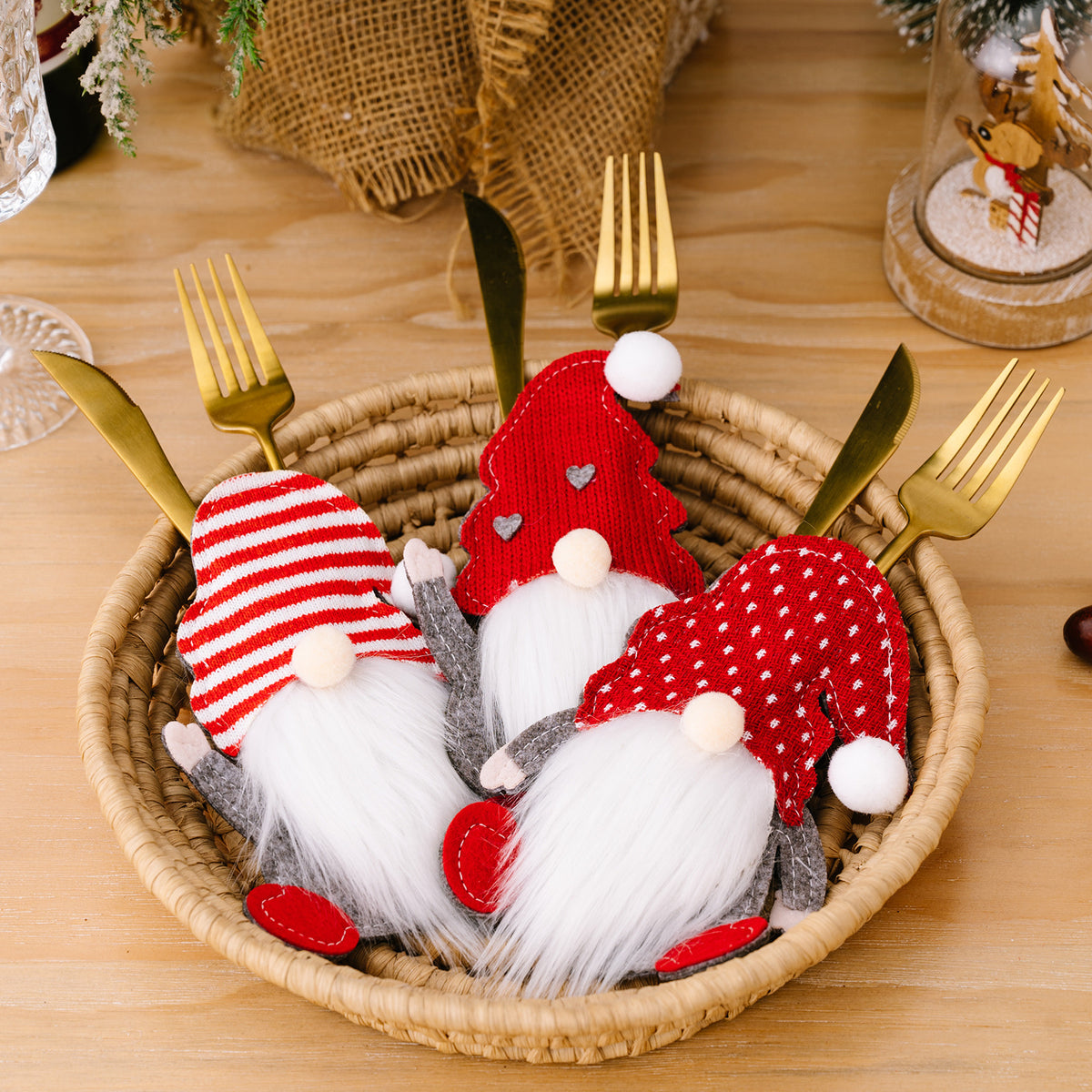 3pcs Christmas Gnome Cutlery Holders kes
