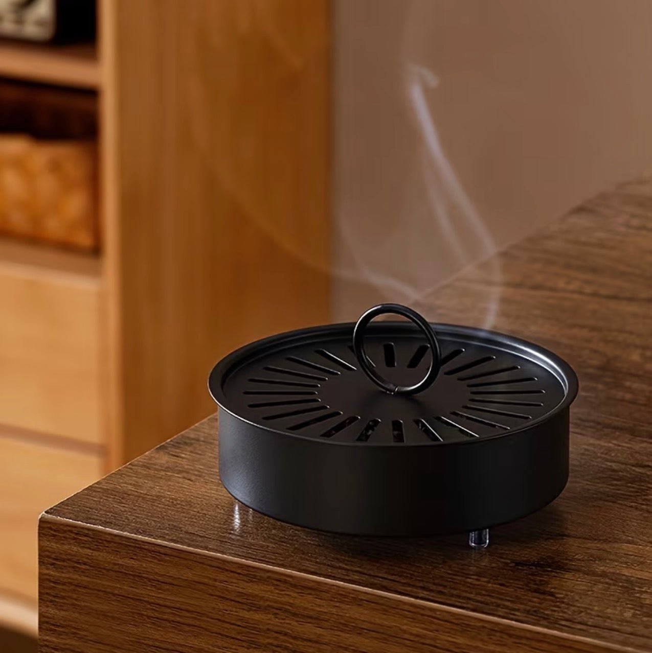 Premium quality iron mosquito-repellent incense box with cover.