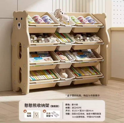Children's Toy Storage
 Organizer with a cute bear-themed side panel design.
